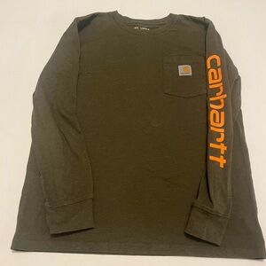 Carhartt YL Long Sleeve Olive Green Shirt w Pocket